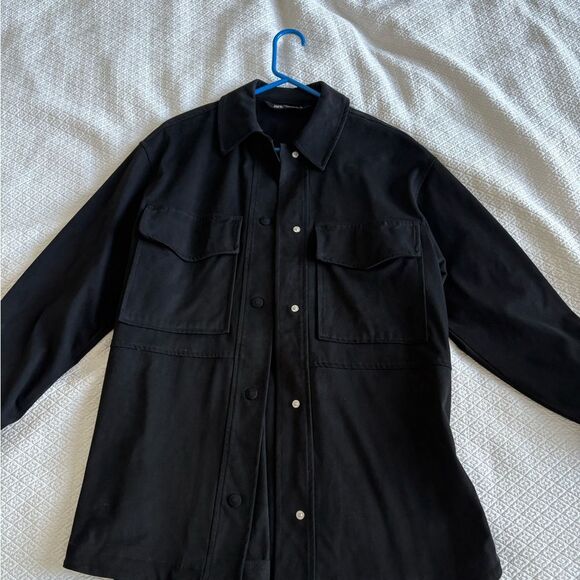 Zara Black Utility Faux Suede Over Shirt Shacket w/Pockets - Oversized Fit - XS - Picture 4 of 4